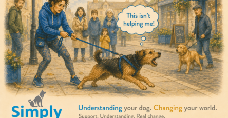 Stressed owner with reactive dog lunging on lead — Simply Dog Behaviour