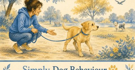 Puppy training regression - owner calmly recalling a distracted teenage dog on a walk